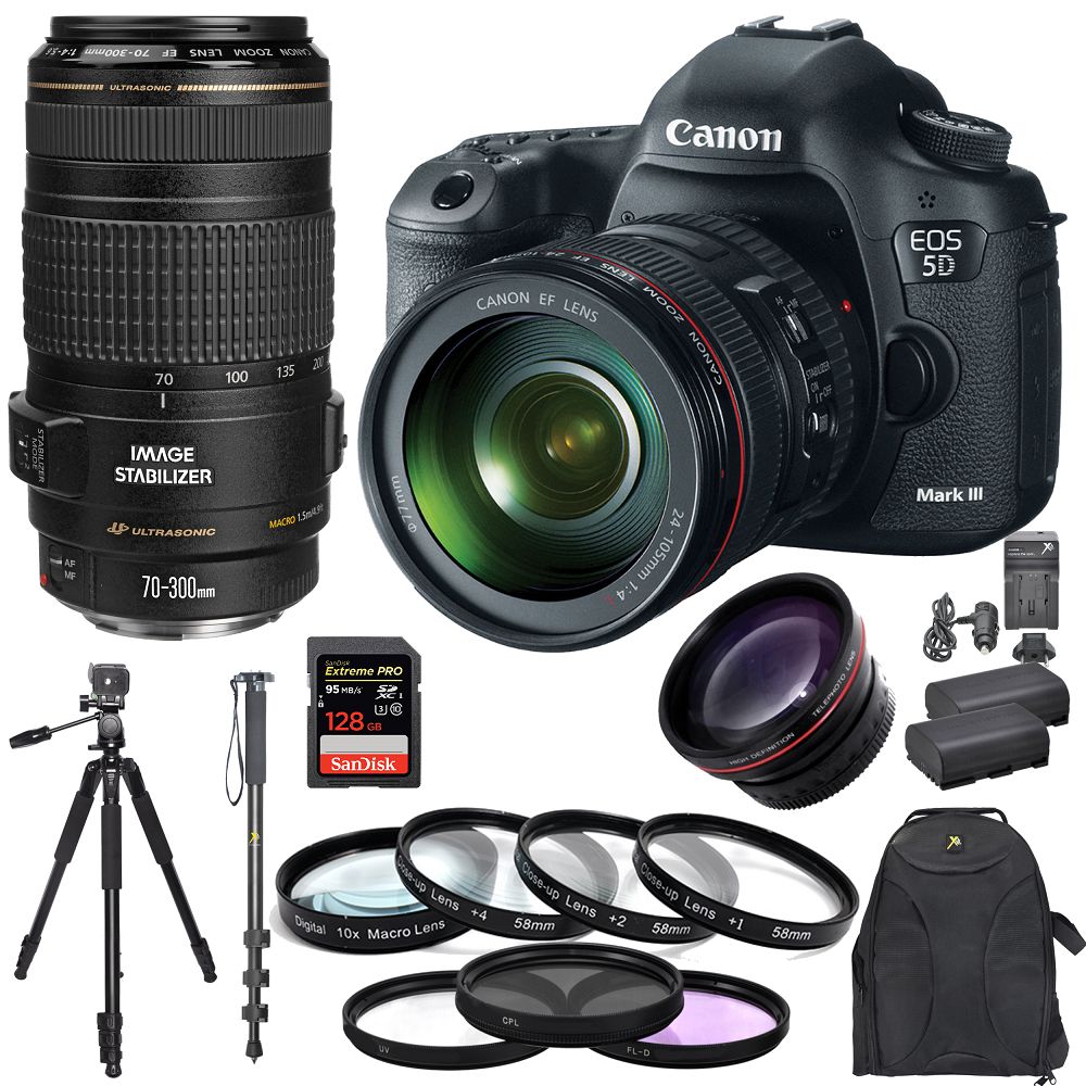 Canon 5D Mark III With 24-105mm Lens 70-300mm 128GB Tripod