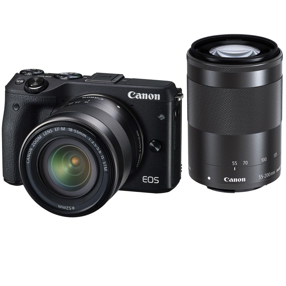 Canon Eos M3 Mirrorless With Ef M 18 55mm And 55 0mm Lenses Black 9694b031