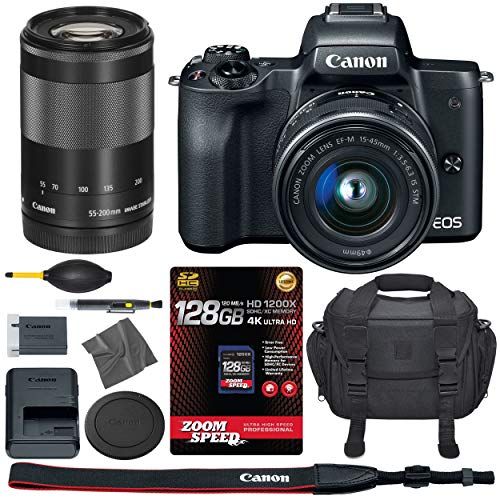 Nuchter Zachte voeten Definitie Canon EOS M50: 4K Mirrorless Digital Camera with 15-45mm & 55-200mm STM  Lenses (Black) (2680C011) + 128GB AOM Pro Kit: International Version (1  Year AOM Warranty) 2680C011