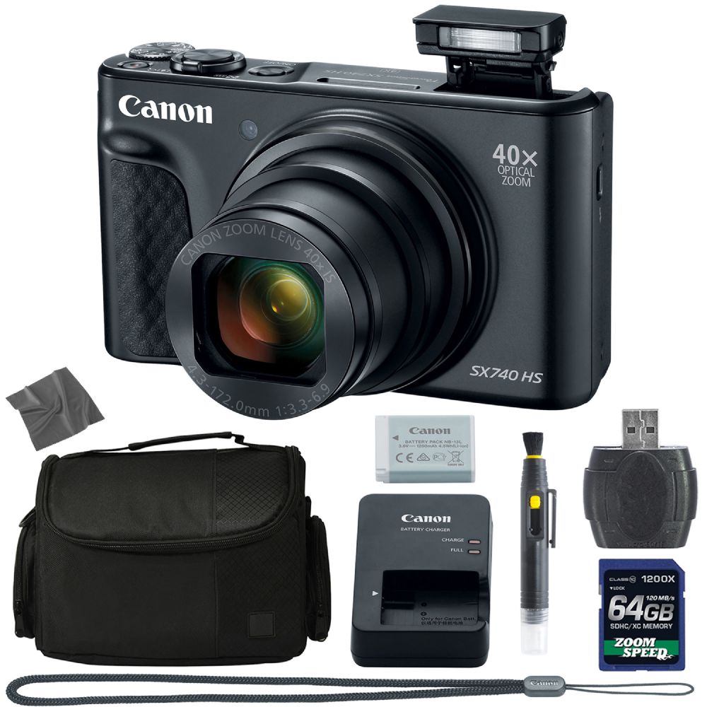 Ijdelheid salon Van storm Canon PowerShot SX740 HS Digital Camera (Black) (2955C001) + 64GB 4K AOM  Pro Kit 2955C001