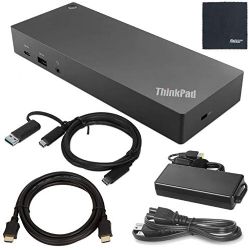 Lenovo ThinkPad Hybrid USB-C with USB-A Dock US (40AF0135US) with USB Type-A Adapter + ZoomSpeed HDMI Cable (with Ethernet) + AOM Starter Bundle