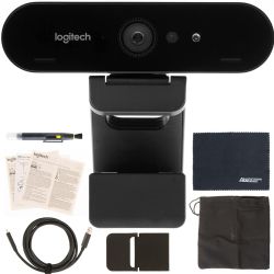 Logitech BRIO UHD 4K Webcam: (960-001105) with RightLight 3 and HDR Technology + AOM Bundle Kit